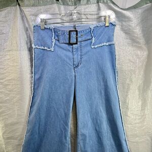 SHAFT Raw Edge Waist Belt With Zip Denim Flared Bell Bottom Italian Size US 6